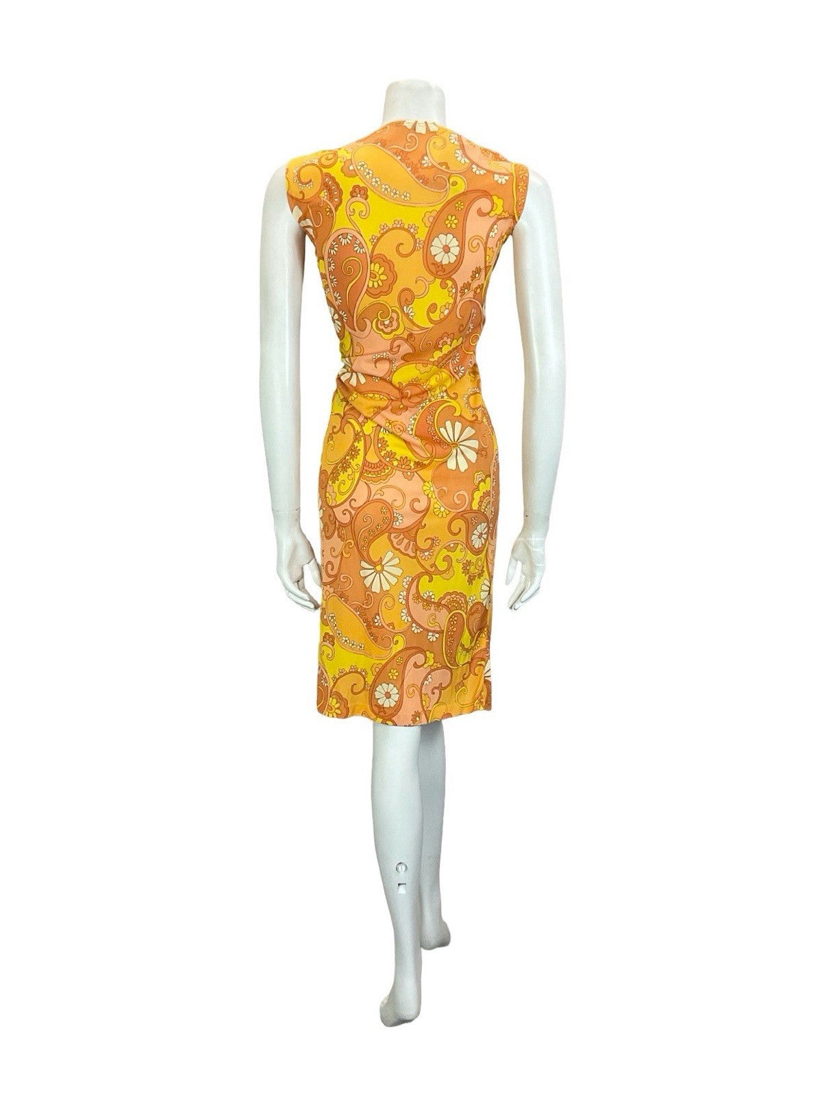 VTG 60S 70S ORANGE YELLOW WHITE PSYCHEDELIC MOD PAISLEY FLORAL SHIFT DRESS 12 14