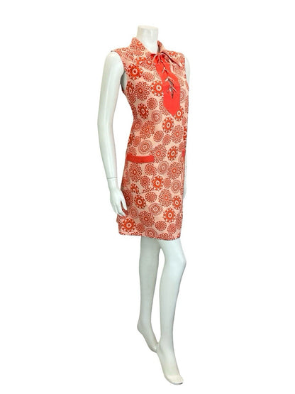 VTG 60S 70S RED MANDALA FLOWER LACE UP DOG EAR COLLAR HIPPY TENT SMOCK DRESS 16