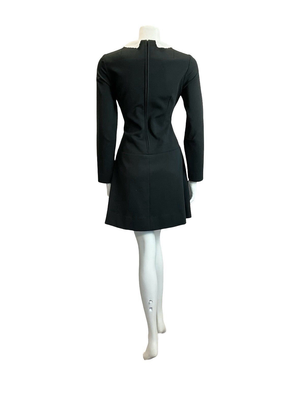 VTG 60S 70S BLACK WHITE LACE DAGGER COLLAR DROPPED WAIST GOTHIC MOD DRESS 10