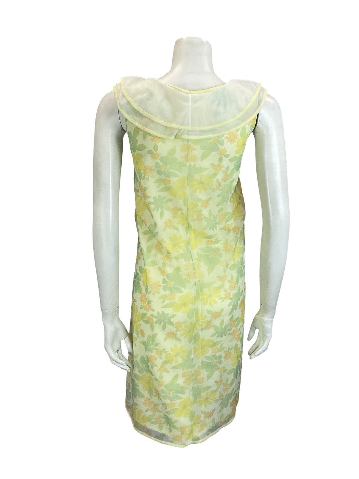 VTG 60S MOD YELLOW GREEN PETER PAN COLLAR ROSE FLORAL TENT NIGHT DRESS 12 14 M