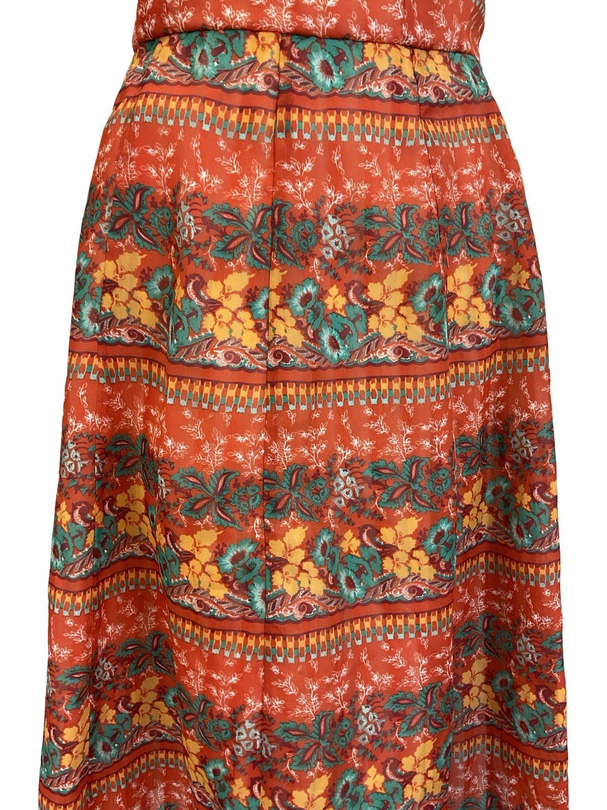 VTG 60S RED GREEN YELLOW PSYCHEDELIC FLORAL RUFFLE PUFF SLEEVE TEA DRESS 14