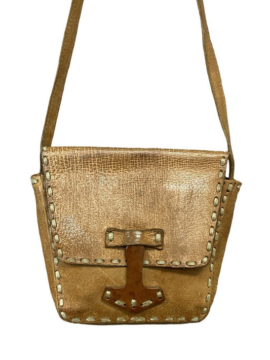 VTG 60S 70S HIIPPY BOHO TAN BROWN SLIP CLASP RUNNING STITCH SHOULDER BAG