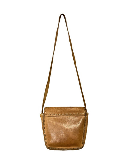 VTG 60S 70S HIIPPY BOHO TAN BROWN SLIP CLASP RUNNING STITCH SHOULDER BAG