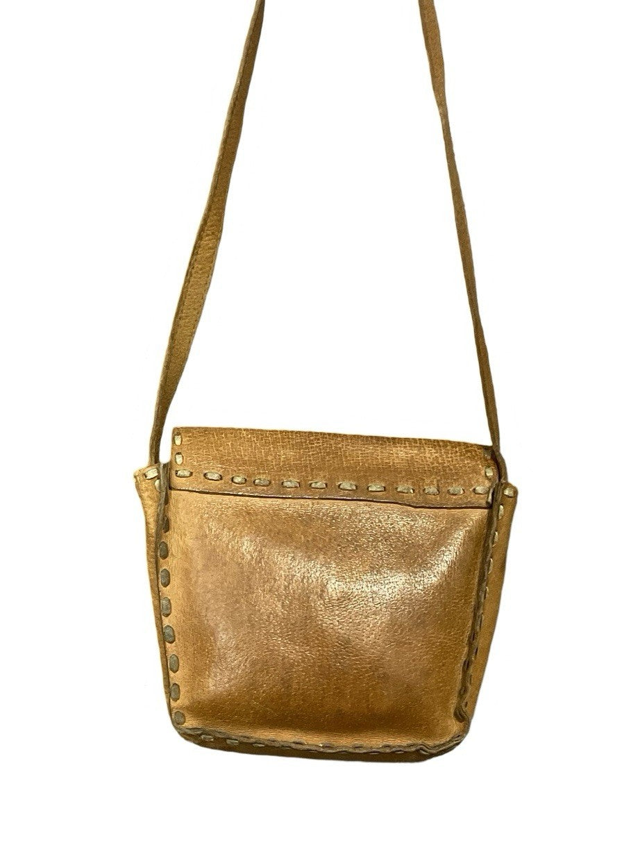 VTG 60S 70S HIIPPY BOHO TAN BROWN SLIP CLASP RUNNING STITCH SHOULDER BAG