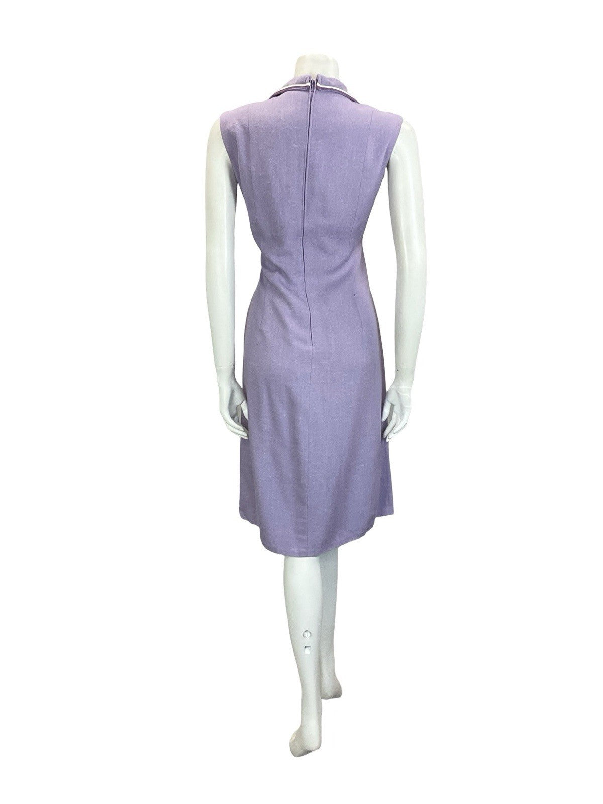 VTG 60S 70S LILAC PURPLE WHITE WAVY DOG EAR COLLAR MOD SHIRT DRESS M 12 14