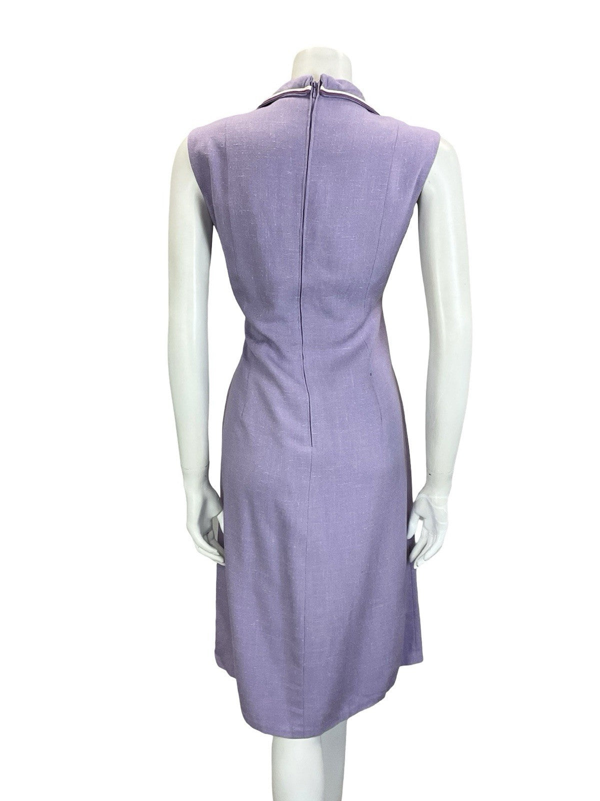 VTG 60S 70S LILAC PURPLE WHITE WAVY DOG EAR COLLAR MOD SHIRT DRESS M 12 14