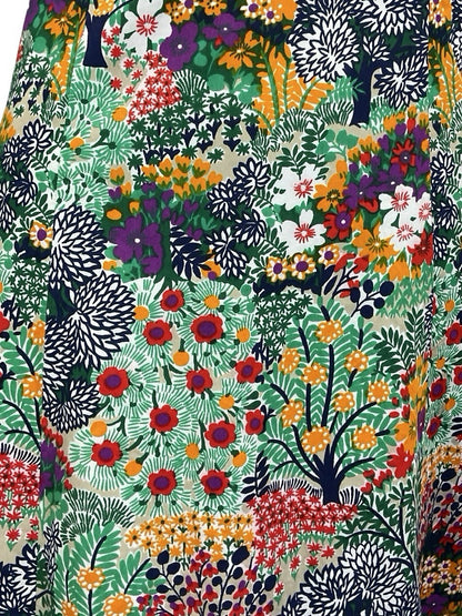 VTG 60S 70S GREEN BLUE PURPLE YELLOW FLORAL TREE SUMMER HALTER NECK DRESS 8