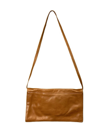 VTG 60S 70S TAN BROWN GEOMETRIC MOD RECTANGULAR LEATHER BAGUETTE BAG