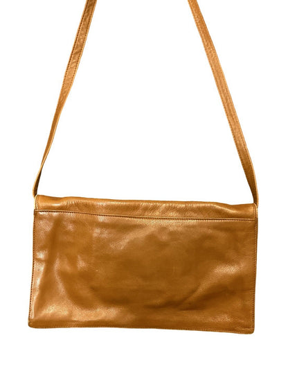 VTG 60S 70S TAN BROWN GEOMETRIC MOD RECTANGULAR LEATHER BAGUETTE BAG