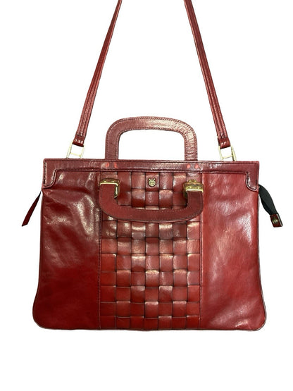 VTG 60S 70S RED LEATHER GOLD WOVEN MOD GOGO HAND SHOULDER BAG