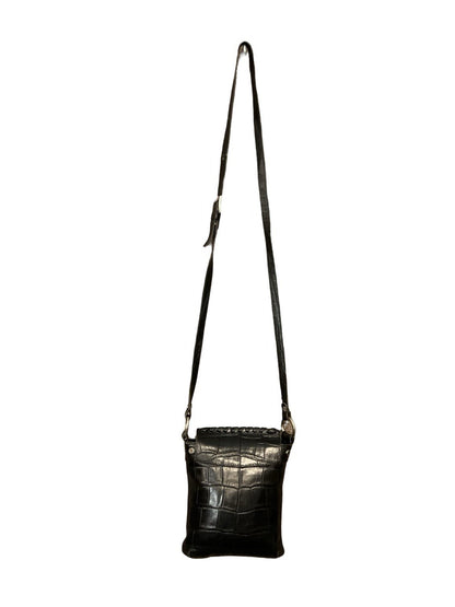 VTG 60S 70S BLACK CROCODILE SILVER STUDDED LEATHER O RING CROSS BODY BAG