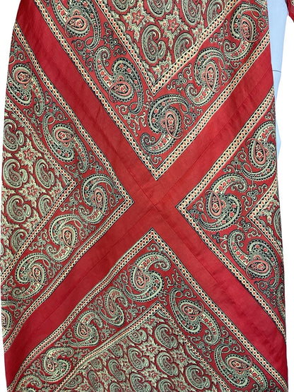 VTG 60S 70S BEIGE RED PAISLEY FLORAL BOHO HIPPY HANDKERCHEIF MAXI DRESS 12