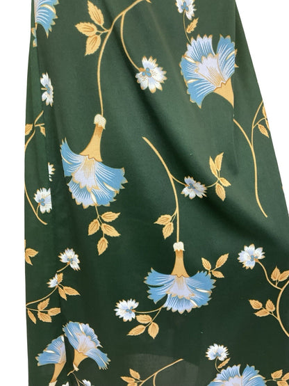 VTG 60S 70S GREEN BLUE BEIGE PSYCHEDELIC FLORAL STRAPPY CROSS BACK MAXI DRESS 14
