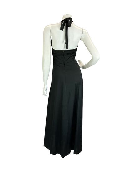 VTG 60S 70S BLACK BROWN WHITE RED ROOSTER CHICKEN HALTER NECK MAXI DRESS 8