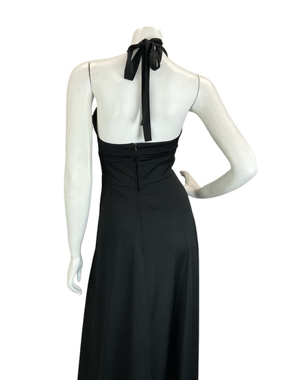 VTG 60S 70S BLACK BROWN WHITE RED ROOSTER CHICKEN HALTER NECK MAXI DRESS 8