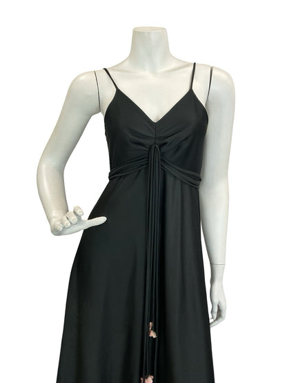 VTG 60S 70S BLACK PINK EMPIRE STRAPPY FLOWER BOHO MAXI DRESS 4 6