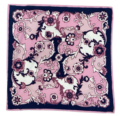 VTG 60S 70S NAVY BLUE PINK WHITE PSYCHEDELIC SWIRLING FLORAL PAISLEY SCARF
