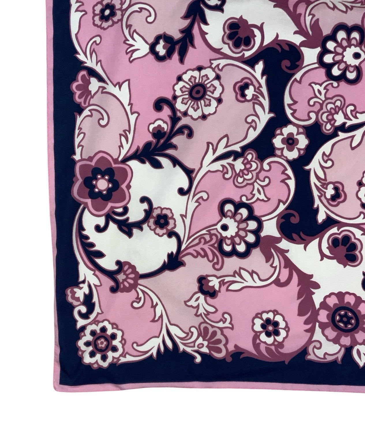 VTG 60S 70S NAVY BLUE PINK WHITE PSYCHEDELIC SWIRLING FLORAL PAISLEY SCARF