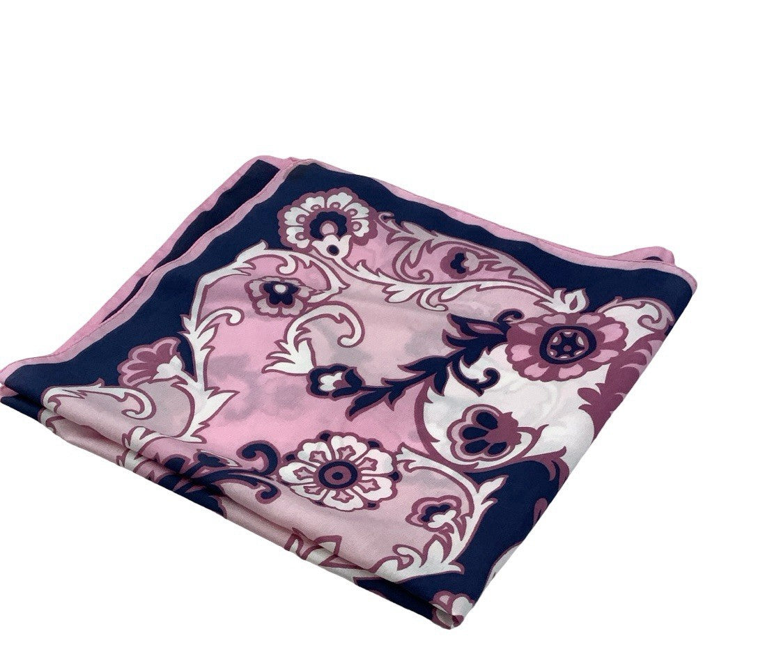 VTG 60S 70S NAVY BLUE PINK WHITE PSYCHEDELIC SWIRLING FLORAL PAISLEY SCARF