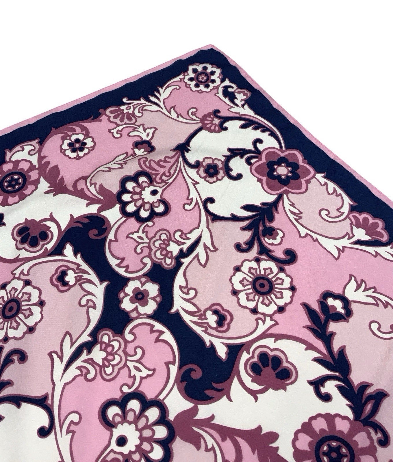 VTG 60S 70S NAVY BLUE PINK WHITE PSYCHEDELIC SWIRLING FLORAL PAISLEY SCARF