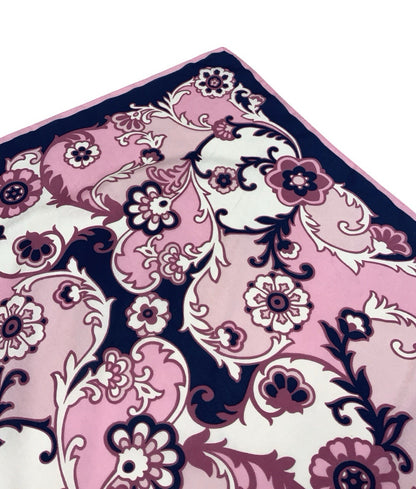 VTG 60S 70S NAVY BLUE PINK WHITE PSYCHEDELIC SWIRLING FLORAL PAISLEY SCARF