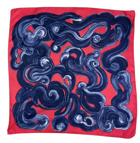VTG 60S 70S RED NAVY BLUE WHITE PSYCHEDELIC CLOUD BRUSHSTROKE SCARF