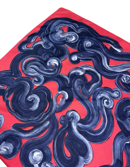 VTG 60S 70S RED NAVY BLUE WHITE PSYCHEDELIC CLOUD BRUSHSTROKE SCARF