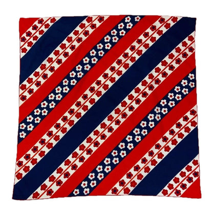 VTG 60S 70S GEOMETRIC MOD RED WHITE NAVY BLUE DAISY FLORAL STRIPE SCARF