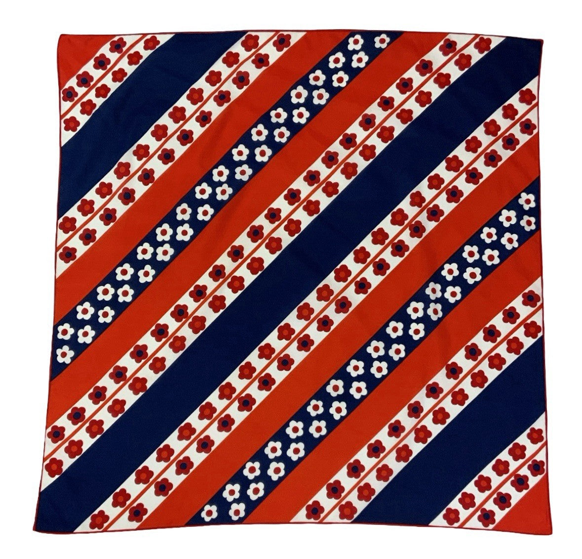 VTG 60S 70S GEOMETRIC MOD RED WHITE NAVY BLUE DAISY FLORAL STRIPE SCARF