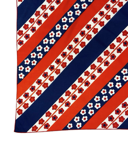VTG 60S 70S GEOMETRIC MOD RED WHITE NAVY BLUE DAISY FLORAL STRIPE SCARF
