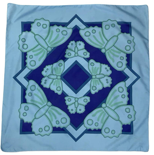 VTG 60S 70S BLUE GREEN NAVY GEOMETRIC MOD BUTTERFLY SCARF