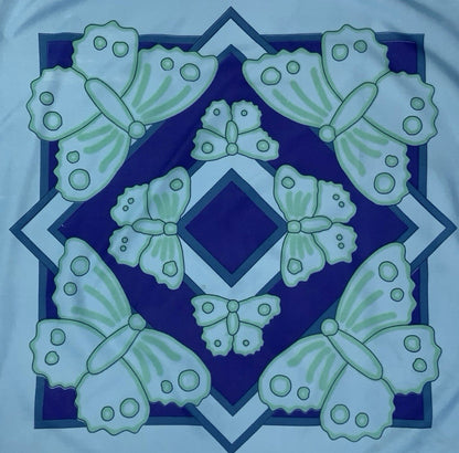 VTG 60S 70S BLUE GREEN NAVY GEOMETRIC MOD BUTTERFLY SCARF