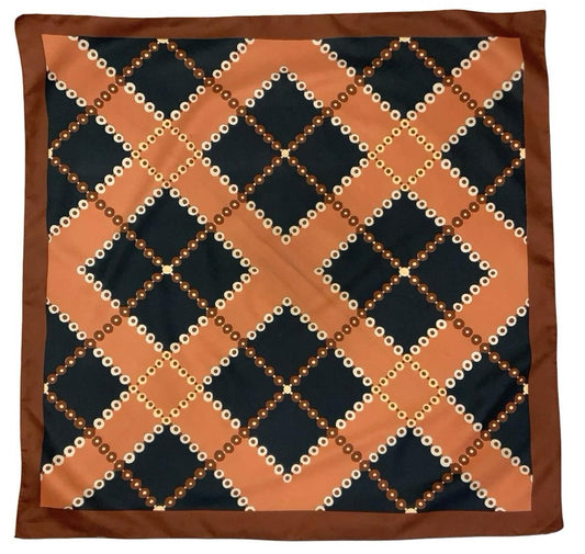 VTG 60S 70S BROWN BLACK CREAM MOD DOTTY TILED GEOMETRIC SCARF