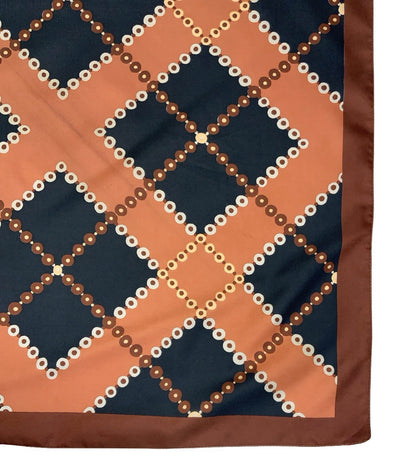 VTG 60S 70S BROWN BLACK CREAM MOD DOTTY TILED GEOMETRIC SCARF