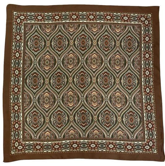 VTG 60S 70S BROWN CREAM GREEN PSYCHEDELIC MANDALA TILED SCARF