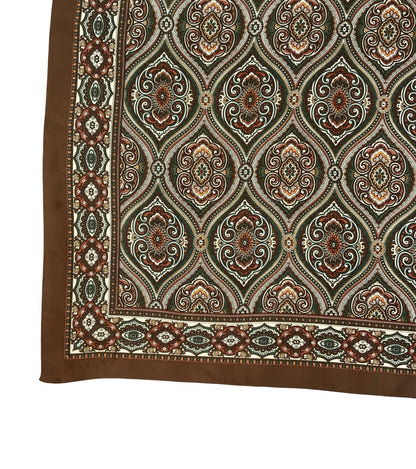 VTG 60S 70S BROWN CREAM GREEN PSYCHEDELIC MANDALA TILED SCARF
