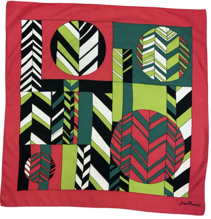 VTG 60S 70S PINK WHITE BLACK GREEN CHEVRON GEOMETRIC SQUARE TILE CIRCLE SCARF