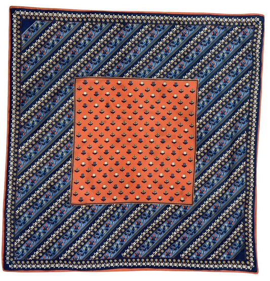 VTG 60S 70S RED WHITE BLUE BEIGE FLORAL FOLK  BOHO STRIPED SCARF