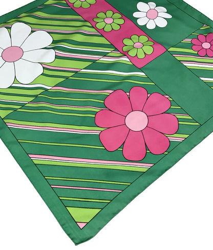 VTG 60S 70S GREEN PINK WHITE MOD DAISY FLORAL STRIPED GEOMETRIC SCARF