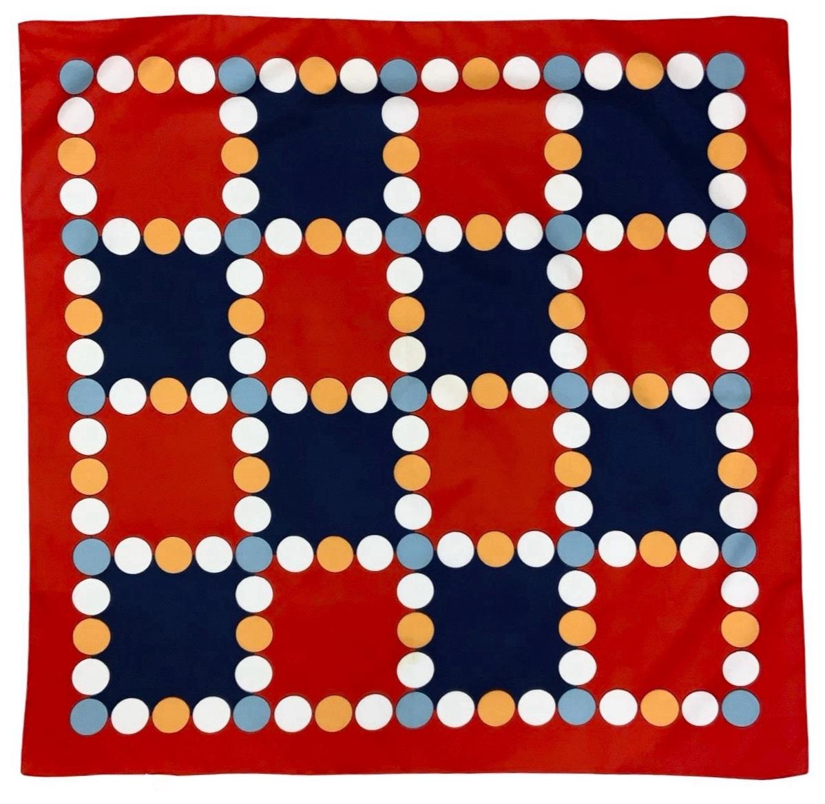 VTG 60S 70S RED BLUE WHITE ORANGE GEOMETRIC TILED DOT MOD SCARF