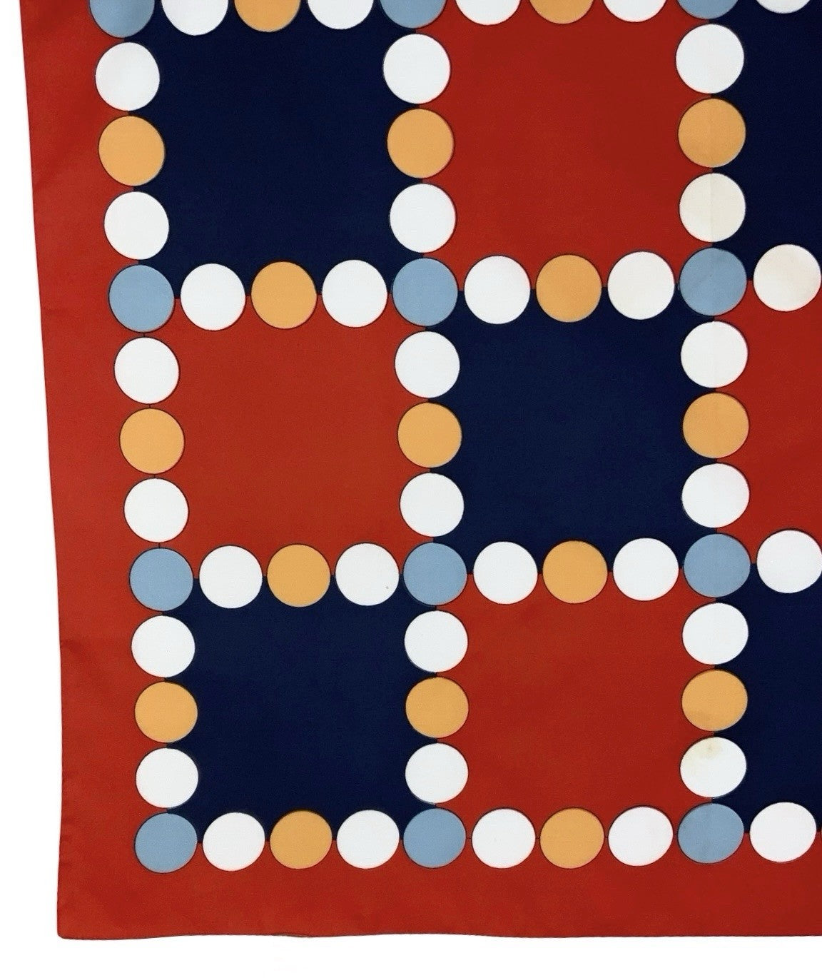 VTG 60S 70S RED BLUE WHITE ORANGE GEOMETRIC TILED DOT MOD SCARF