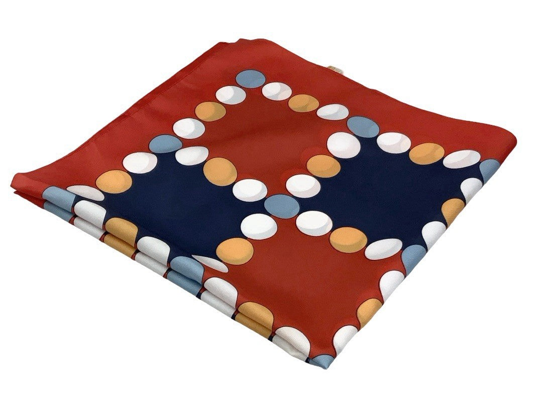 VTG 60S 70S RED BLUE WHITE ORANGE GEOMETRIC TILED DOT MOD SCARF
