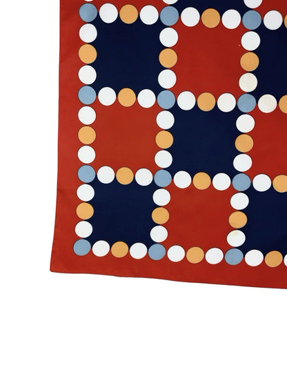 VTG 60S 70S RED BLUE WHITE ORANGE GEOMETRIC TILED DOT MOD SCARF