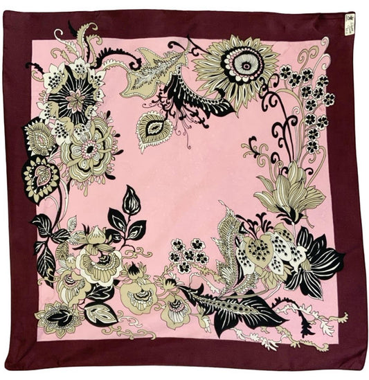 VTG 60S 70S PINK BEIGE BLACK PLUM PSYCHEDELIC FLORAL SCARF