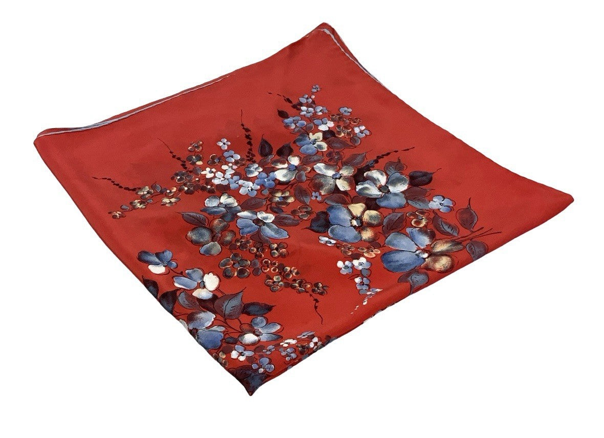 VTG 60S 70S RED BLUE CREAM ILLUSTRATIVE FLORAL GABRIELLI SCARF