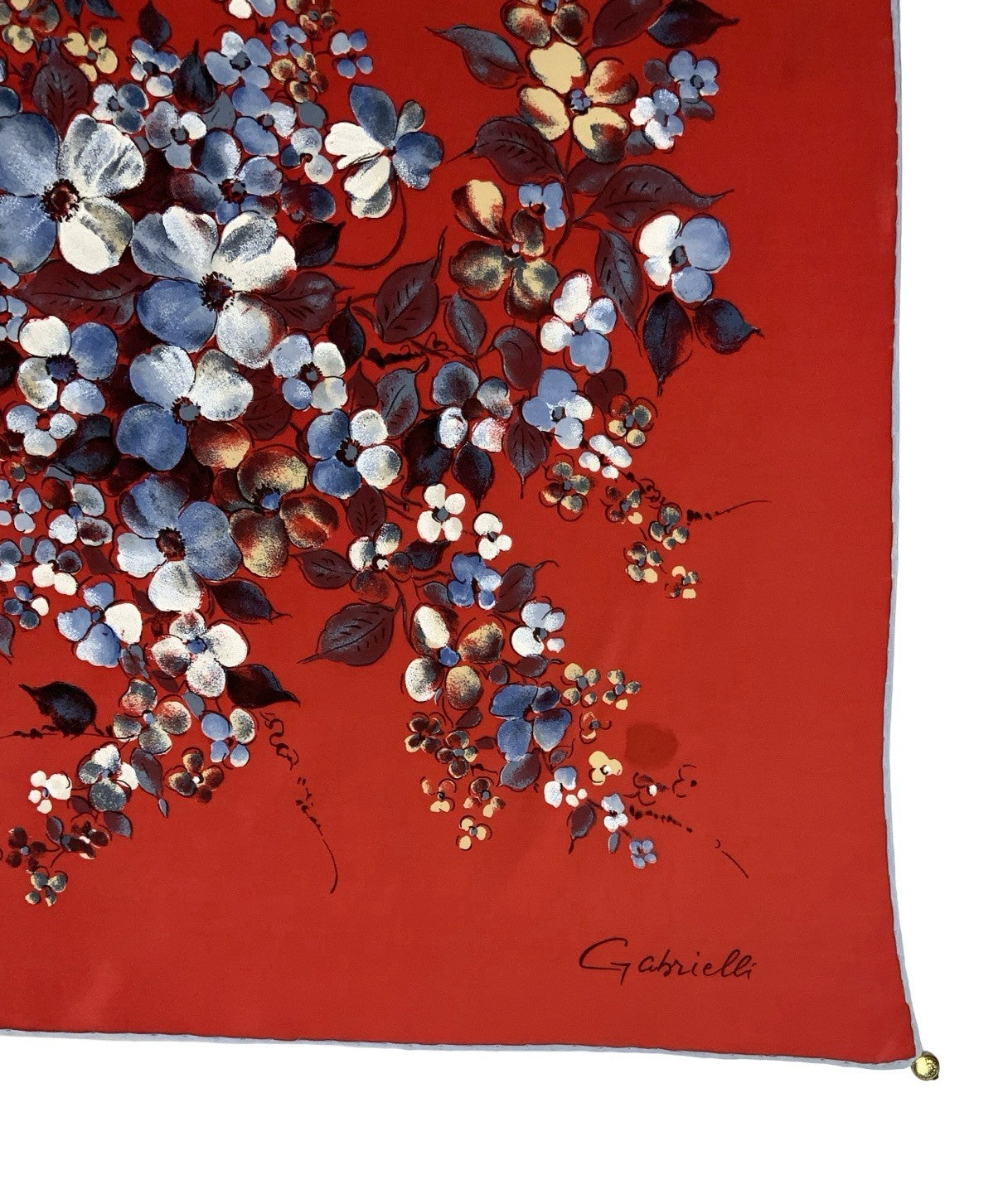 VTG 60S 70S RED BLUE CREAM ILLUSTRATIVE FLORAL GABRIELLI SCARF