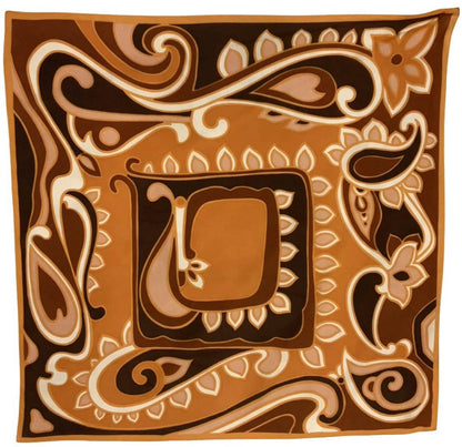 VTG 60S 70S BROWN ORANGE CREAM PSYCHEDELIC SWIRL FLORAL RETRO SCARF