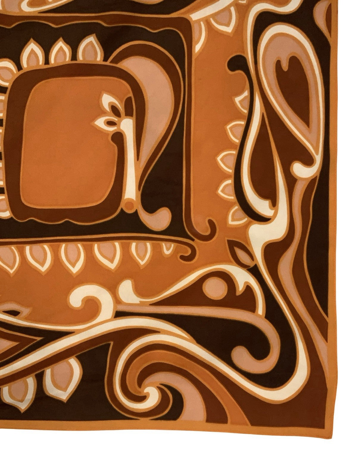 VTG 60S 70S BROWN ORANGE CREAM PSYCHEDELIC SWIRL FLORAL RETRO SCARF