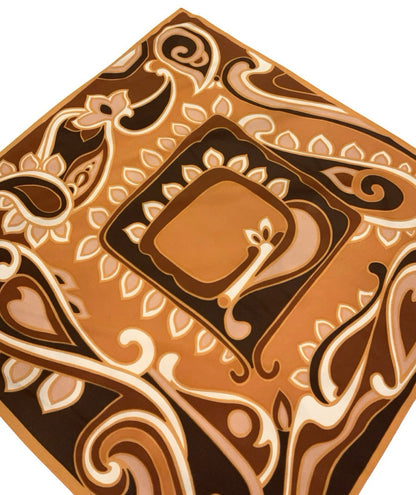 VTG 60S 70S BROWN ORANGE CREAM PSYCHEDELIC SWIRL FLORAL RETRO SCARF