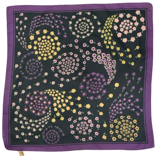 VTG 60S 70S BLACK PURPLE PINK YELLOW GREEN SPIRAL PSYCHEDELIC FLORAL SCARF